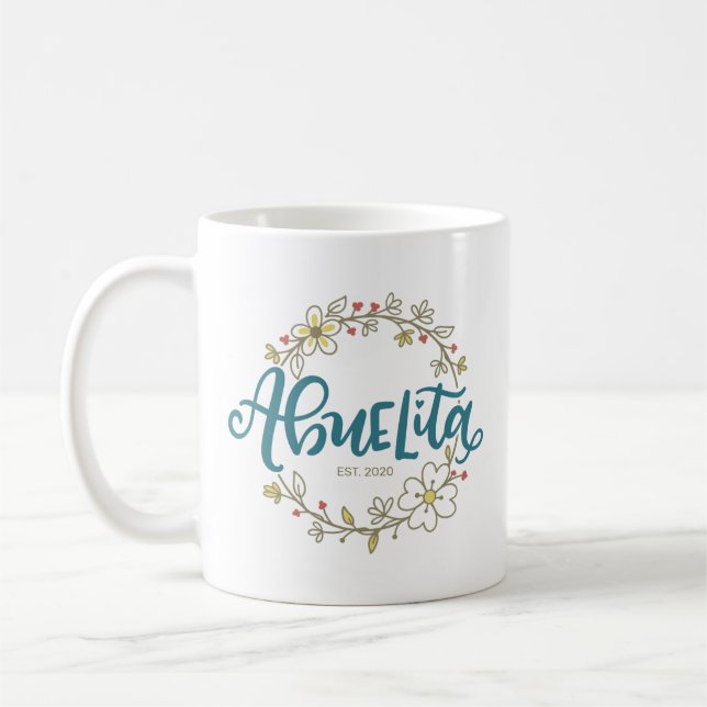 Caneca De Café Abuelita, letras espanholas, coroa floral, (Esquerda)