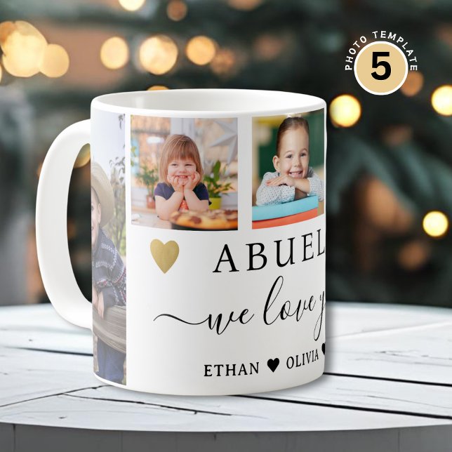 Caneca De Café Abuelo We Love You Grandkids 5 Photo Collage (Criador carregado)