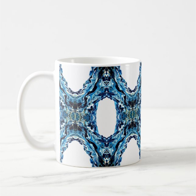 Caneca De Café Abyss Abstract Navy Blue Gold White Fluid Art (Esquerda)
