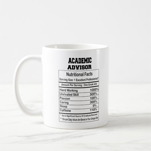 Caneca De Café Academic Advisor Nutrition Facts 11 oz Coffee Mug  (Esquerda)