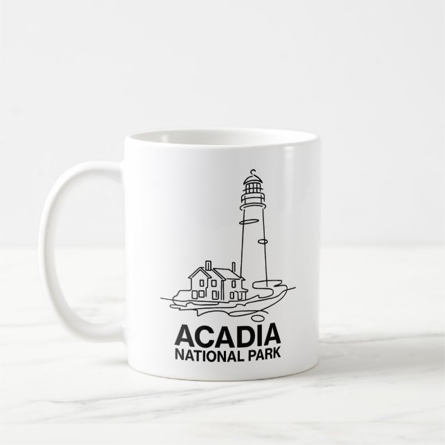 Caneca De Café Acadia National Park Lighthouse Line Art (Esquerda)