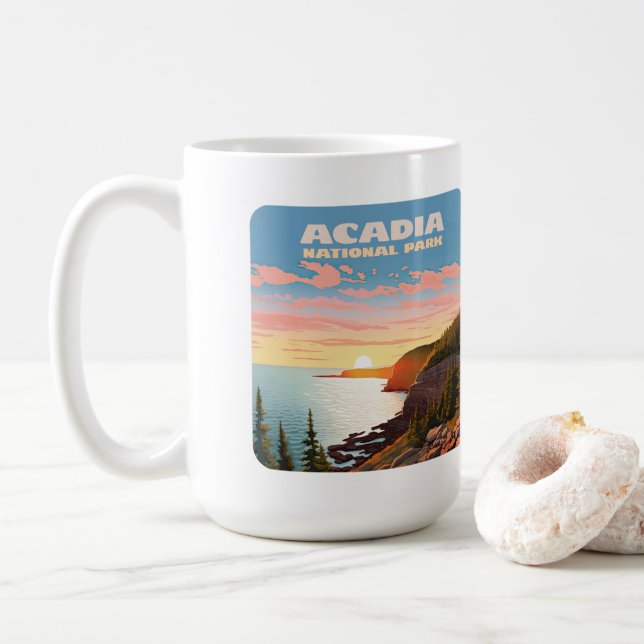 Caneca De Café Acadia National Park Maine Coast Retro (Com Donut)