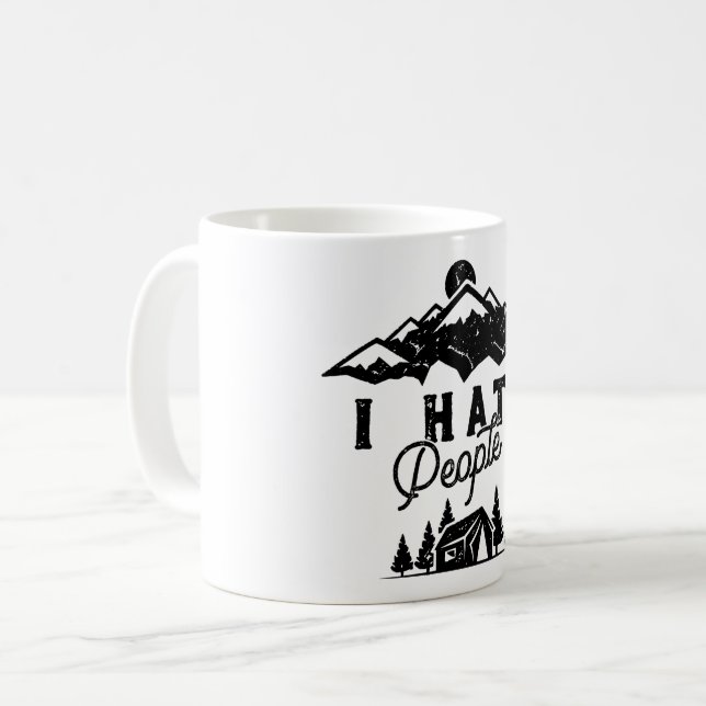 Caneca De Café Acampamento antissocial engraçado Odeio Pessoas (Frente Esquerda)
