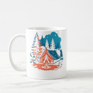 Caneca De Café Acampamento de Tenda sob Estrelas Fogueira e Árvor