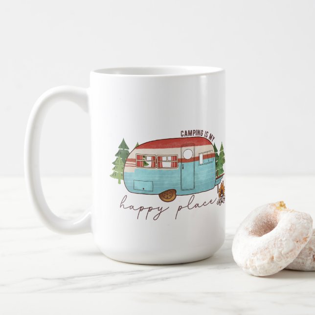 Caneca De Café Acampamento é Meu Lugar Feliz (Com Donut)