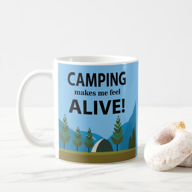 Caneca De Café Acampamento me faz sentir vivo acampando (Com Donut)