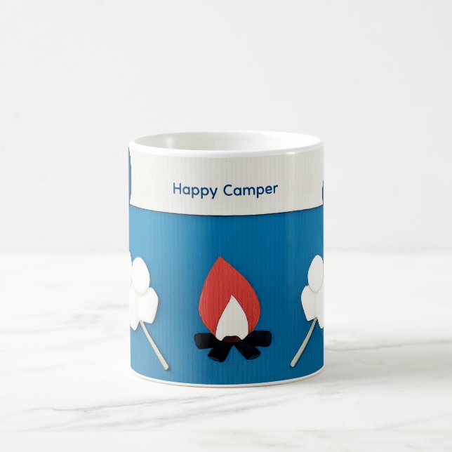 Caneca De Café Acampante Feliz com Texto Personalizado com Fogo e (Centro)