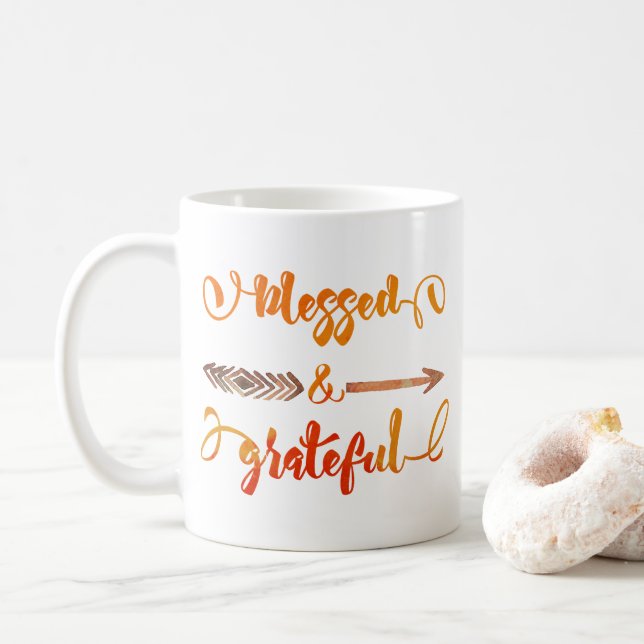 Caneca De Café ação de graças abençoada e grata (Com Donut)