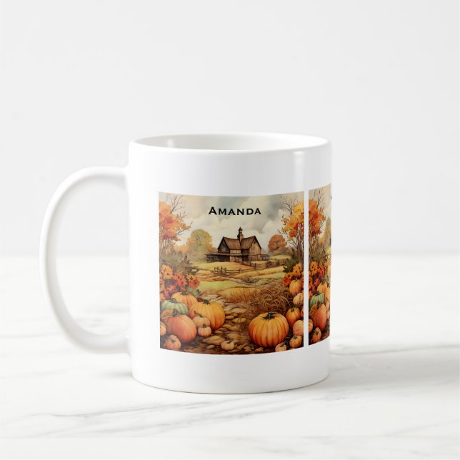Caneca De Café Ação de Graças de Colheita de Fazendas de Abóbora (Esquerda)