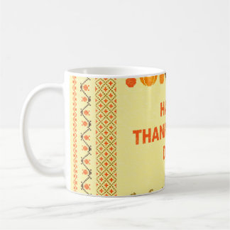 Caneca De Café Ação de Graças: design de cartão bordado retrorado