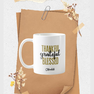 Caneca De Café Ação de Graças Feliz Elegante Abençoado