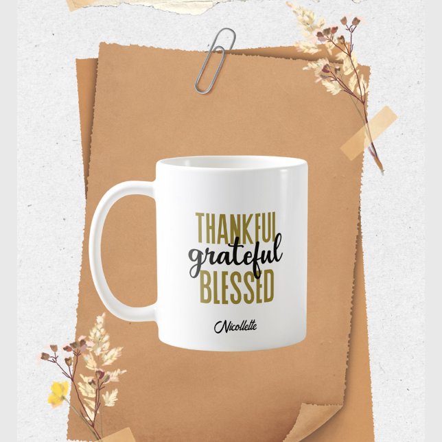 Caneca De Café Ação de Graças Feliz Elegante Abençoado (Criador carregado)
