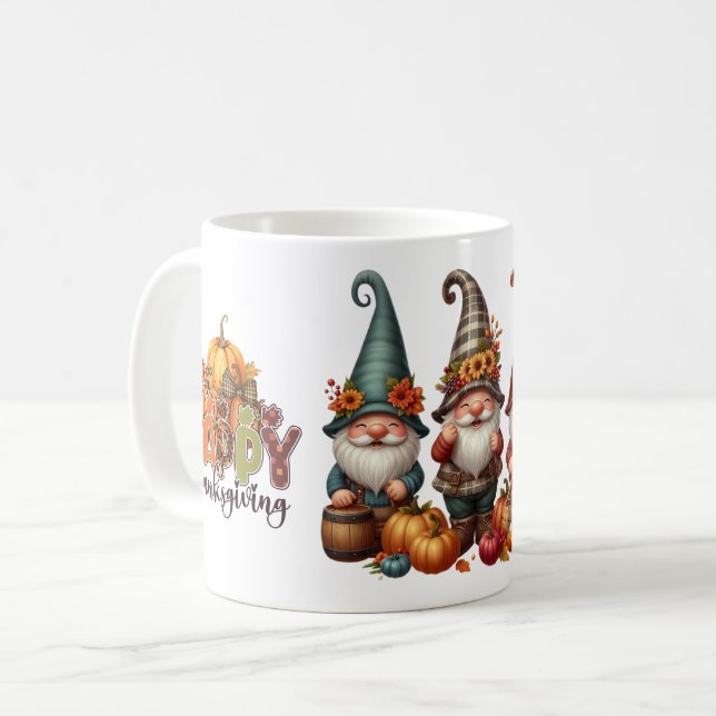 Caneca De Café Ação de Graças Gnomos Trio Mug (Frente Esquerda)