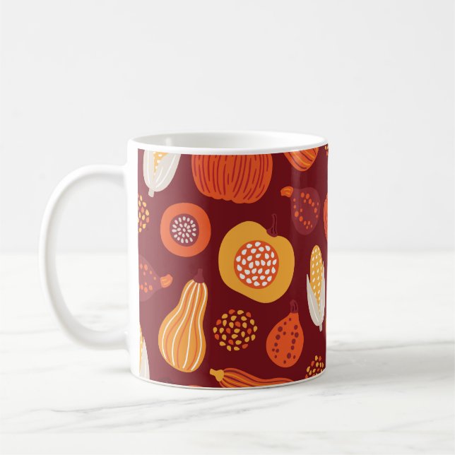 Caneca De Café Ação de Graças Pumpkin Brown Seamless Pattern. (Esquerda)