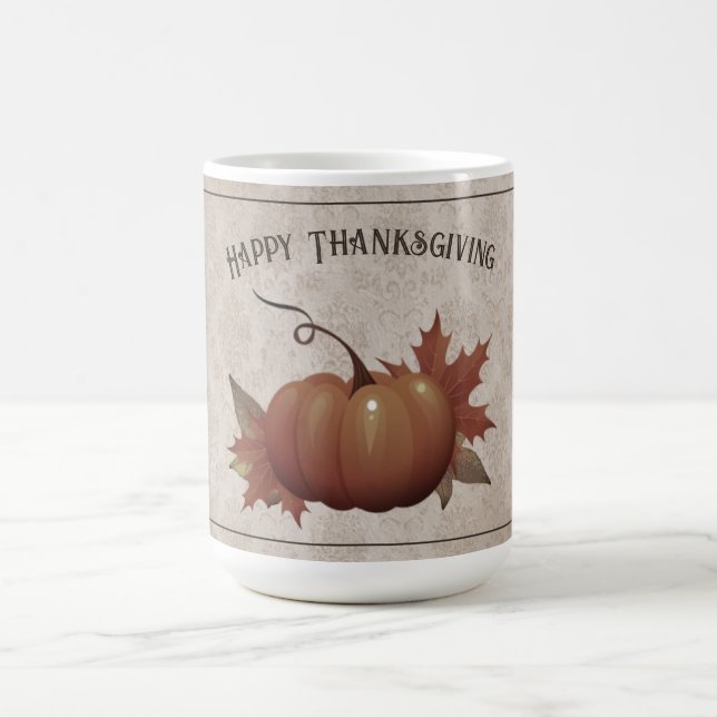Caneca De Café Ação de Graças Pumpkin Damask (Centro)