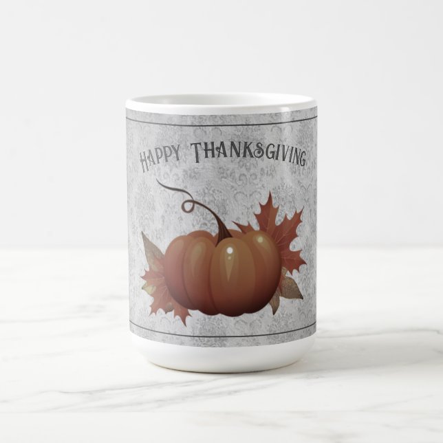 Caneca De Café Ação de Graças Pumpkin Damask | CINZAS (Centro)