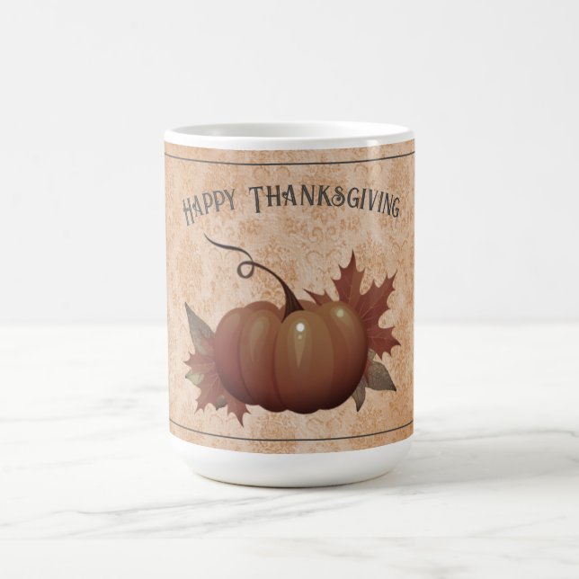 Caneca De Café Ação de Graças Pumpkin Damask | Laranja (Centro)
