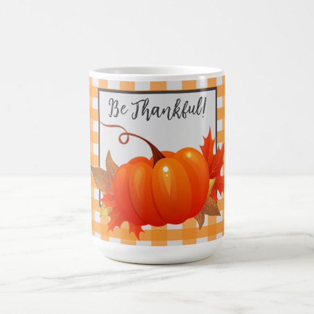 Caneca De Café Ação de Graças Pumpkin Orange Buffalo Xadrez Mug (Centro)