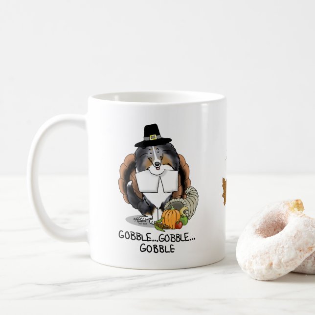 Caneca De Café Ação de Graças Shetland Sheepdog (Blue Merle) Engr (Com Donut)