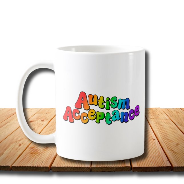 Caneca De Café Aceitação Autismo Tipografia Arco-Íris (Criador carregado)