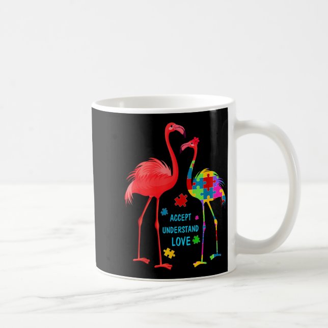 Caneca De Café Aceitar entender amar autismo flamingo puzzle rapa (Direita)