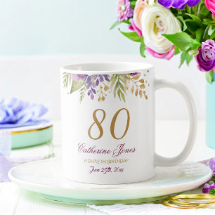 Caneca De Café Acentos Dourados do Buquê Floral de 80 Birthday
