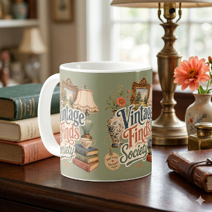 Caneca De Café Achados Vintage Tesouros Cottagecore Verde
