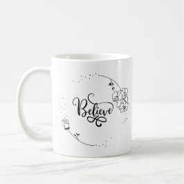Caneca De Café Acredite - citação motivadora inspiradora, floral,
