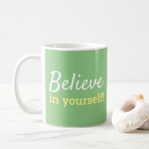 Caneca De Café Acredite em Si Mesmo Citação de Inspiração Verde B