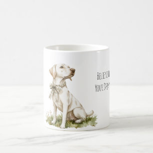 Caneca De Café Acredite em Sonhos Cachorro Listras Verdes Laço