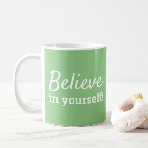 Caneca De Café Acredite em Você Mesmo Inspirador Verde & Branco
