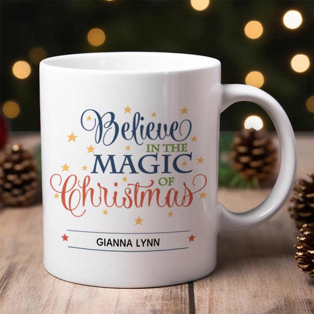 Caneca De Café Acredite na Magia do Natal Elegante Rascunho (Criador carregado)
