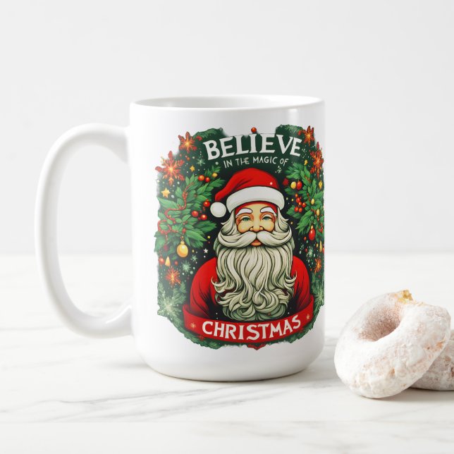 Caneca De Café Acredite na Mágica do Natal Festivo (Com Donut)