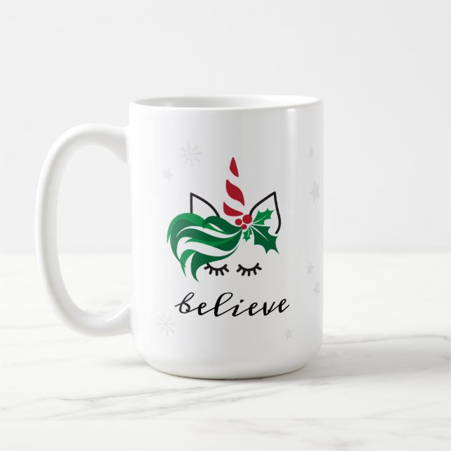 Caneca De Café Acredite no Unicórnio de Natal (Esquerda)