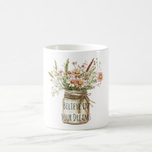 Caneca De Café Acredite Sonho Flores em Jarro