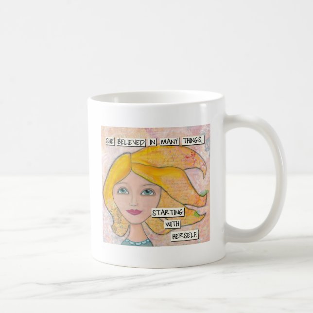 Caneca De Café Acreditou nsi mesma - a arte inspirada (Direita)