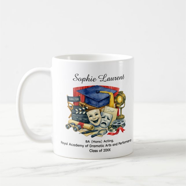 Caneca De Café 🎓Acting Graduate Custom Name & Degree (Esquerda)
