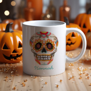 Caneca De Café Açúcar Crânio Aquarela Monograma Halloween