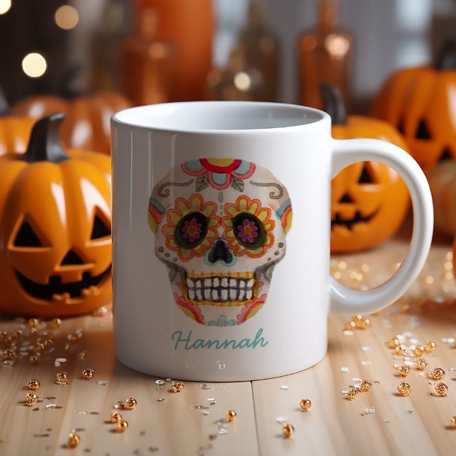 Caneca De Café Açúcar Crânio Aquarela Monograma Halloween (Unveiling the Monogram Watercolor Sugar Skull Halloween Mug is a must-have)