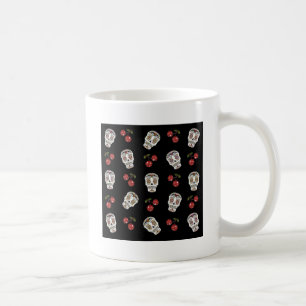 Caneca De Café Açúcar Rockabilly RAB Caveiras Cerejas No Preto