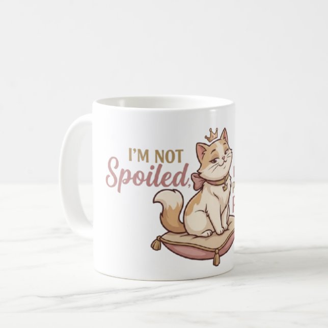 Caneca De Café Adesivo Almofada Real Gato Mimado (Frente Esquerda)