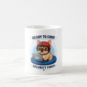 Caneca De Café Adesivo de Cachorro de Cibersegurança de Codificad