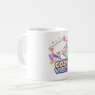 Caneca De Café Adesivo de Gato Cozy Vibe Gato Fofo Dormindo