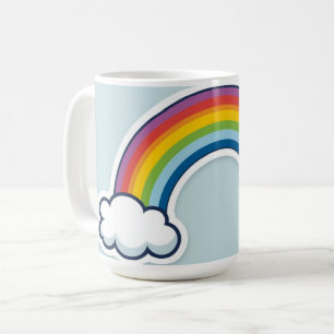 Caneca De Café Adesivo de Nuvem Arco-íris Fofa – Estética Pastel 