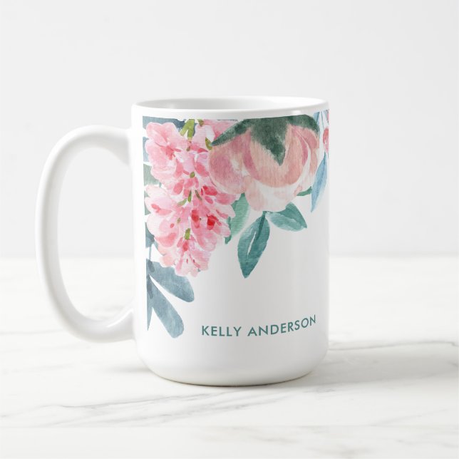 Caneca De Café Adesivo de Padrão Floral Botânico de Folhagem na M (Esquerda)