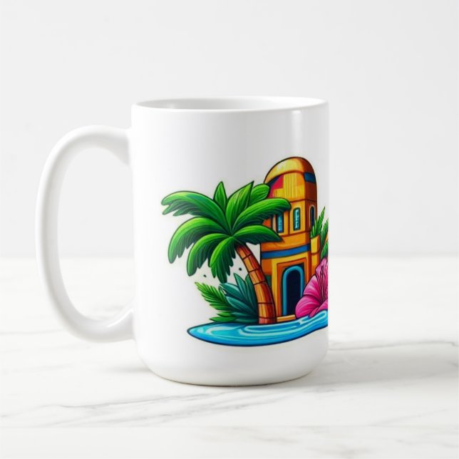 Caneca De Café Adesivo de Paraíso Tropical (Esquerda)