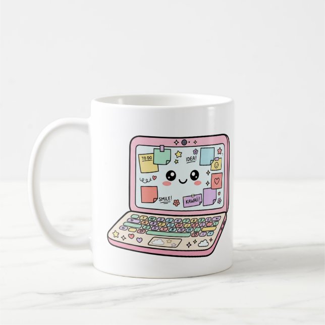 Caneca De Café Adesivo de Vibrações de Estudo de Laptop Pastel Ka (Esquerda)