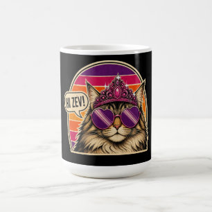 Caneca De Café Adesivo Personalizado da Rainha do Gato Retro com 