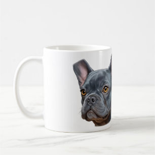 Caneca De Café Adesivo Pintura de retrato de Frenchie Azul