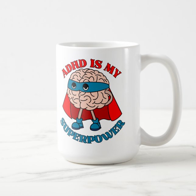 Caneca De Café ADHD é minha superpotência - Cérebro Vestindo um C (Direita)